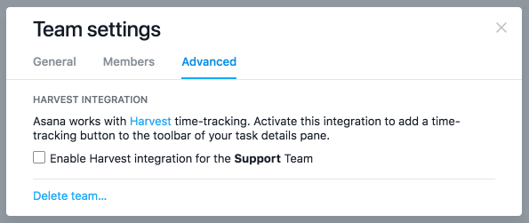 Team Setting in Asana